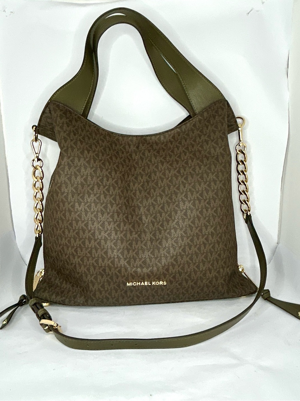 Michael Kors Brown Olive Logo Shoulder Bag with Gold Hardware